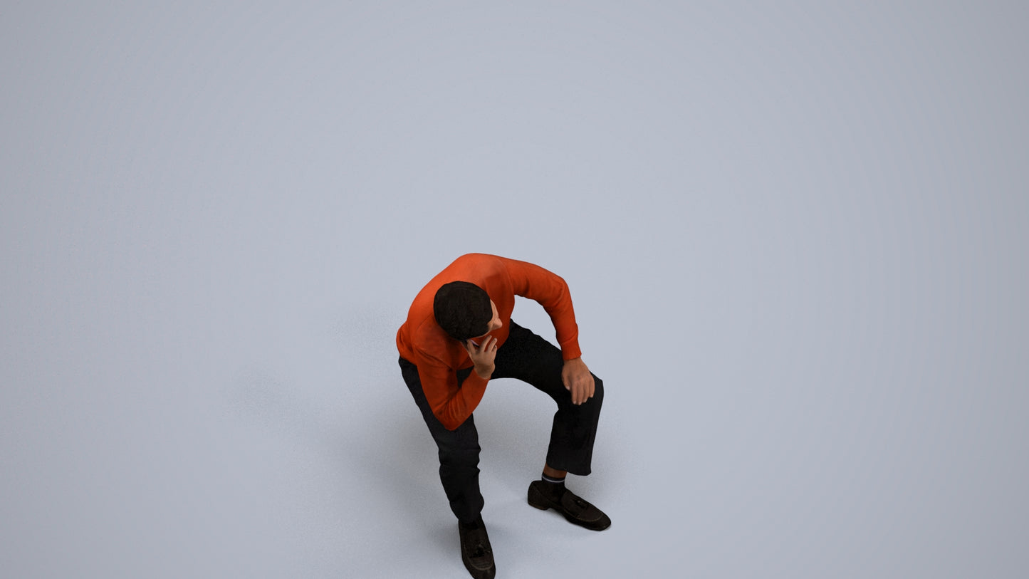3D scanned man sitting casual, photorealistic archviz people for Enscape and SketchUp, back view render