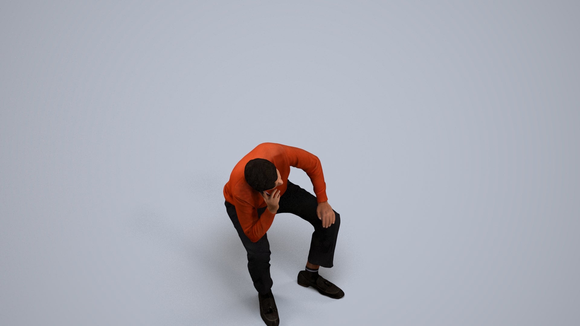 3D scanned man sitting casual, photorealistic archviz people for Enscape and SketchUp, back view render