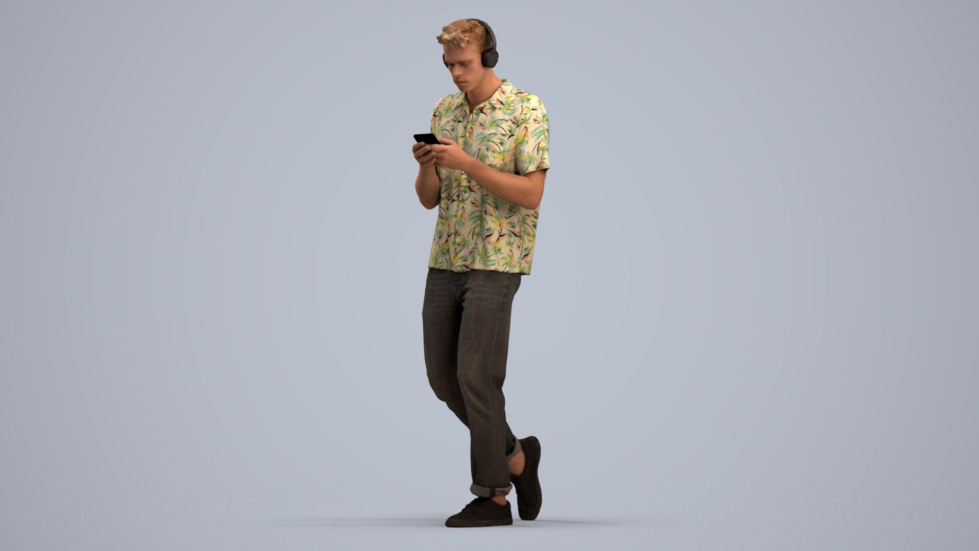 photogrammetry 3D man casual walking, realistic human model archviz FBX, standing pose render