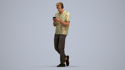 photogrammetry 3D man casual walking, realistic human model archviz FBX, standing pose render