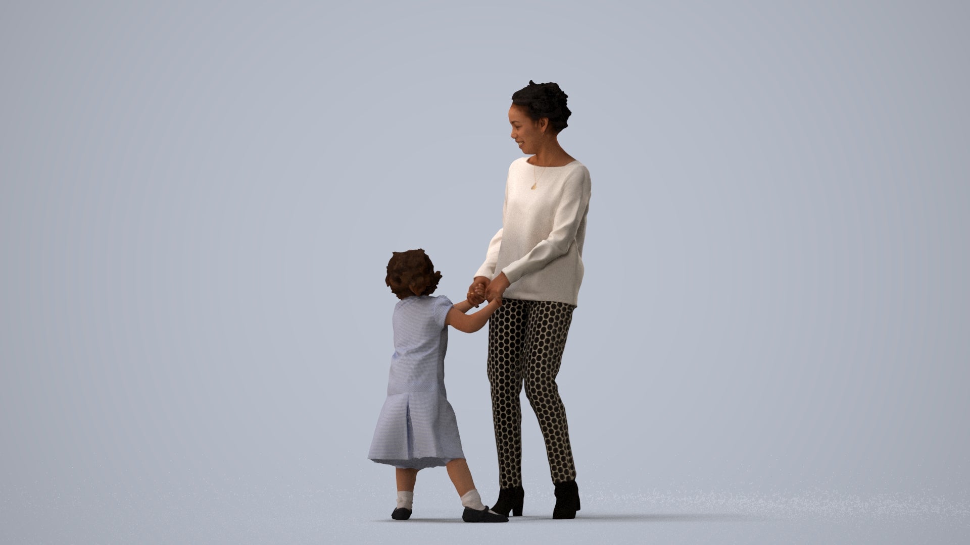realistic 3D human girl casual kids, archviz people FBX OBJ for Blender, three-quarter view render
