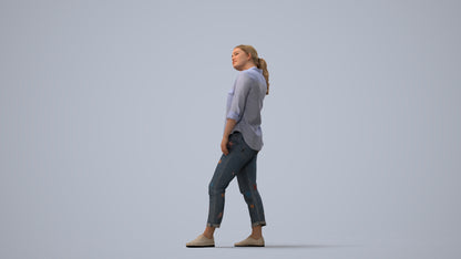 realistic 3D people woman casual standing, render-ready for V-Ray and Corona, FBX OBJ, three-quarter view render