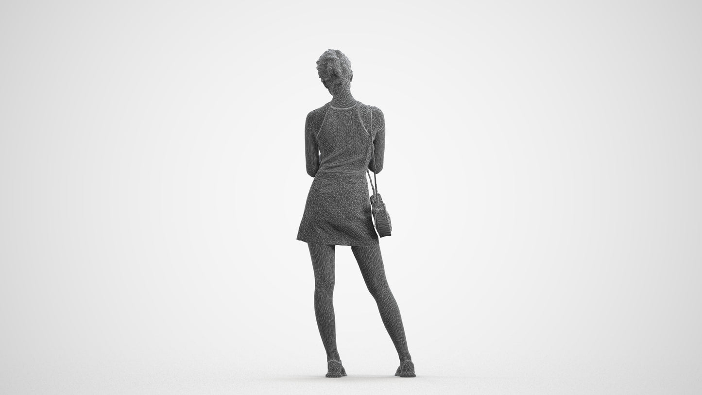 photogrammetry 3D woman casual standing, realistic human model archviz FBX, wireframe front view