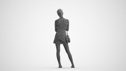 photogrammetry 3D woman casual standing, realistic human model archviz FBX, wireframe front view