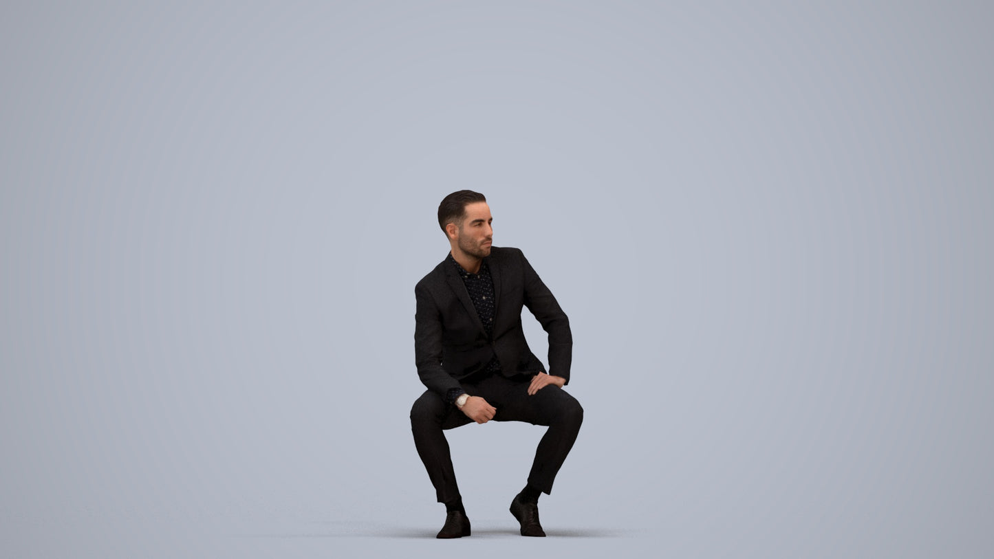 realistic 3D man formal sitting, scanned archviz people for Blender and 3ds Max, standing pose render