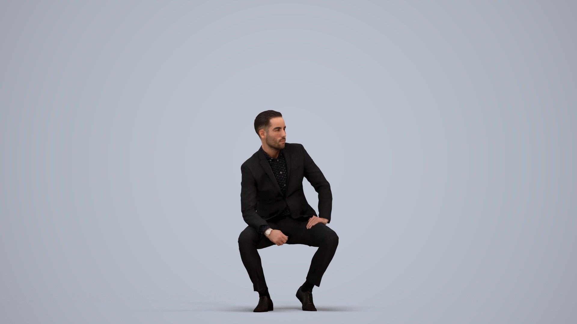 realistic 3D man formal sitting, scanned archviz people for Blender and 3ds Max, standing pose render