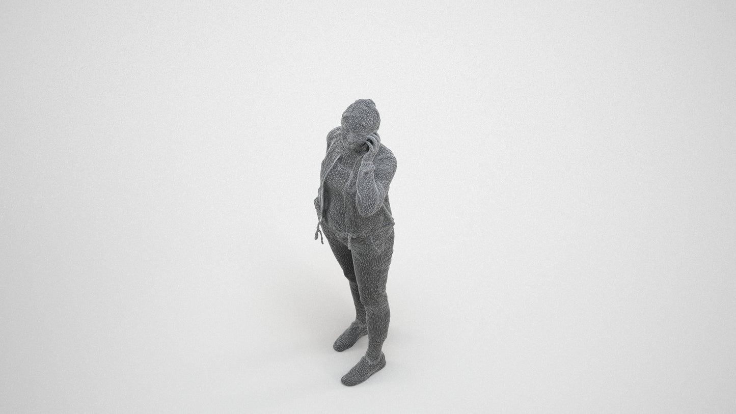 scanned 3D woman casual standing, photogrammetry people for Enscape and V-Ray, wireframe three-quarter view