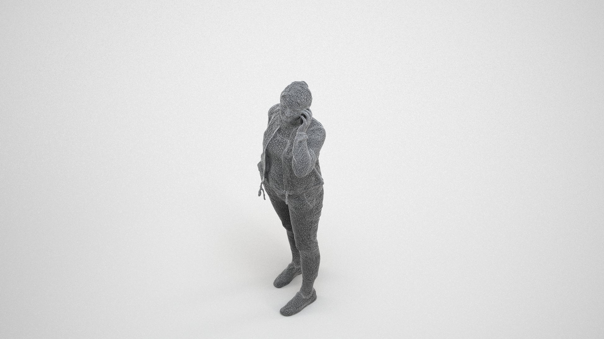 scanned 3D woman casual standing, photogrammetry people for Enscape and V-Ray, wireframe three-quarter view