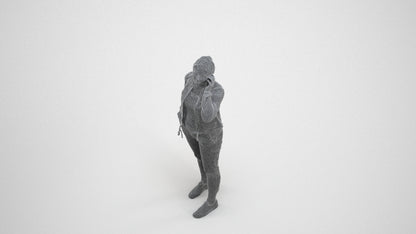 scanned 3D woman casual standing, photogrammetry people for Enscape and V-Ray, wireframe three-quarter view