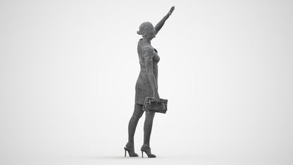 3D scanned woman standing business, photorealistic archviz people for Enscape and SketchUp, wireframe side view