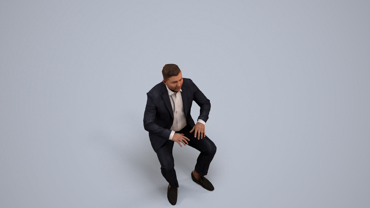 3D human model man business, photogrammetry scanned person for archviz, back view render