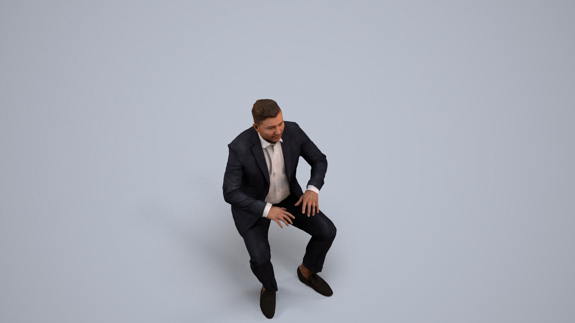 3D human model man business, photogrammetry scanned person for archviz, back view render