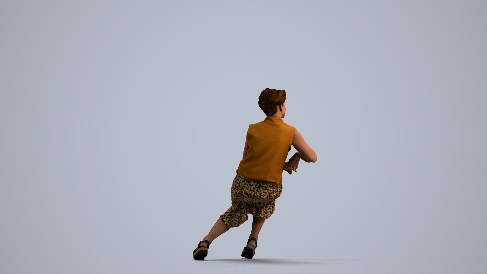 3D scanned woman sitting casual, photorealistic archviz people for Enscape and SketchUp, front view render