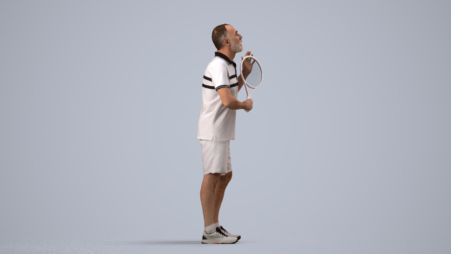 3D human model senior man sport, photogrammetry scanned person for archviz, side view render