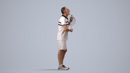3D human model senior man sport, photogrammetry scanned person for archviz, side view render