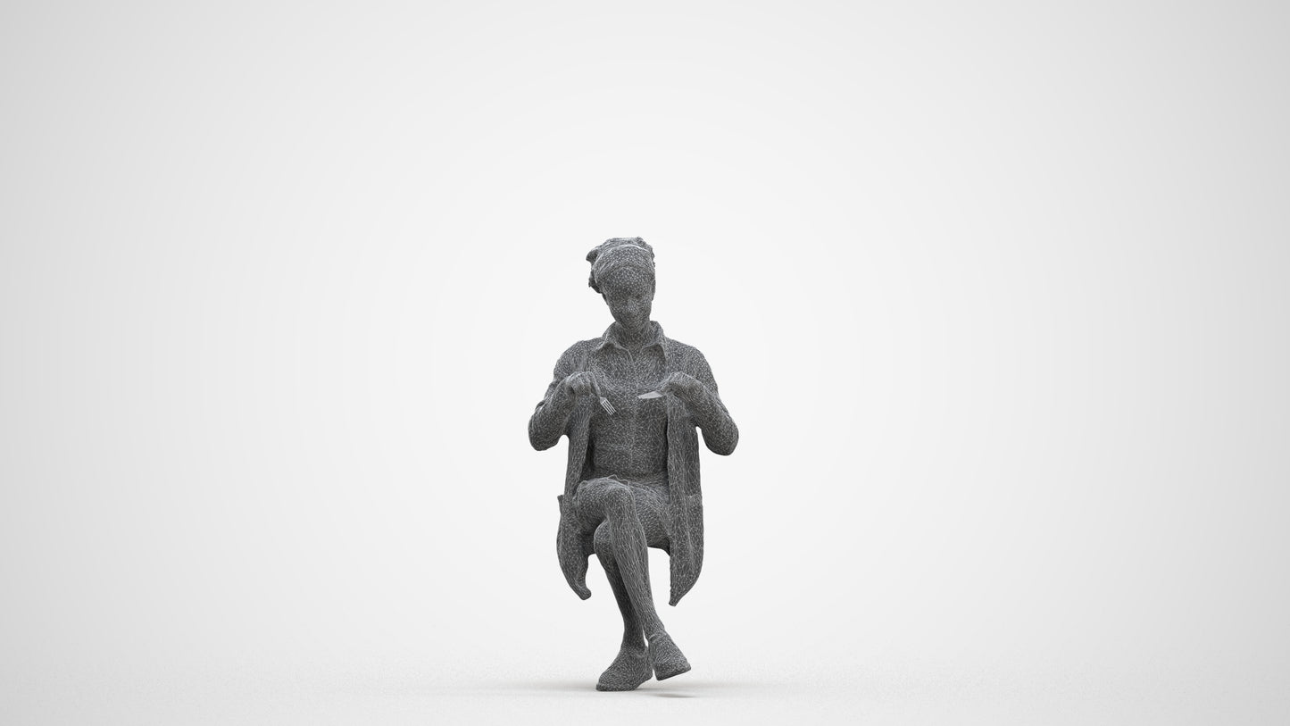 photogrammetry 3D woman casual sitting, realistic human model archviz FBX, three-quarter front view render
