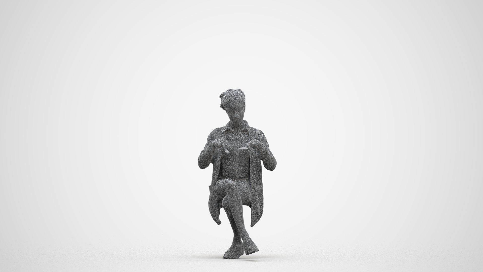 photogrammetry 3D woman casual sitting, realistic human model archviz FBX, three-quarter front view render