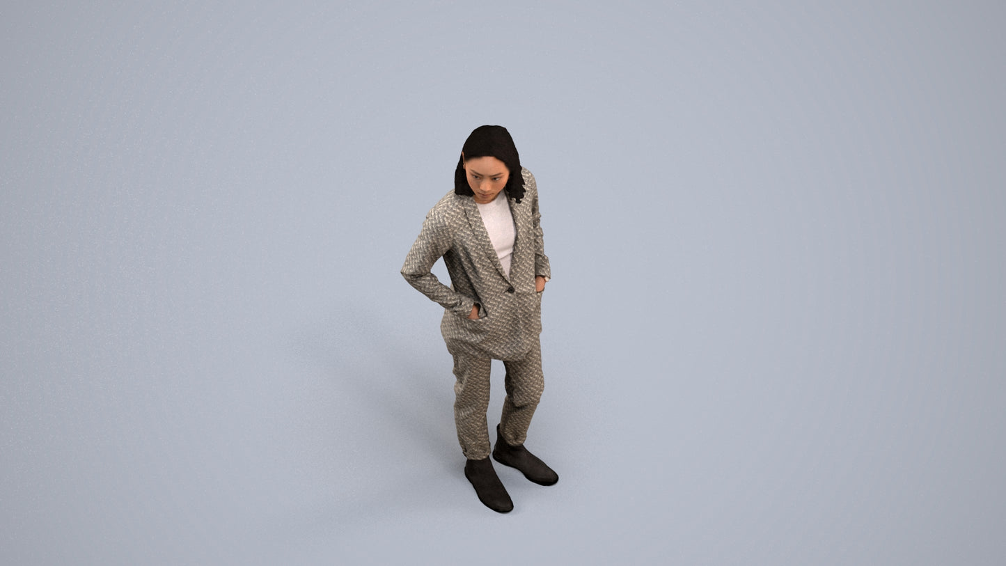 3D people model woman business, scanned human for 3ds Max rendering, back view render