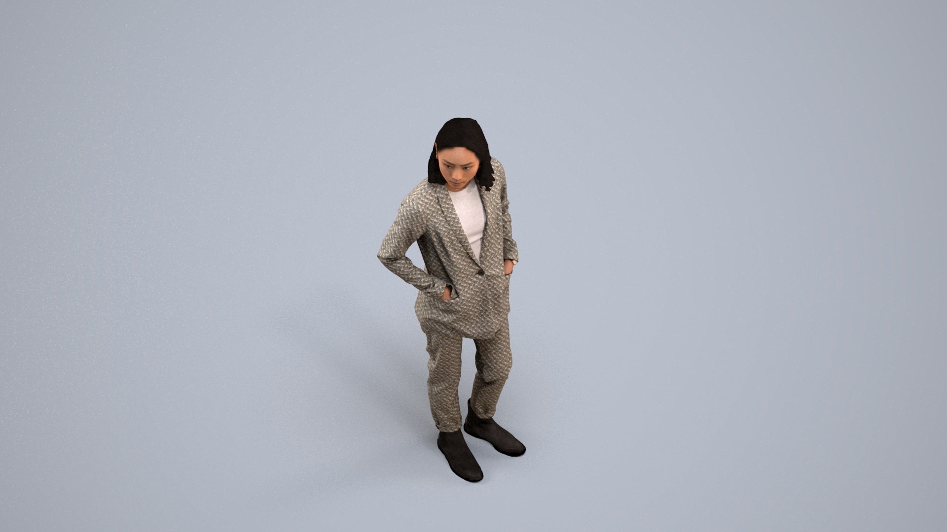 3D people model woman business, scanned human for 3ds Max rendering, back view render