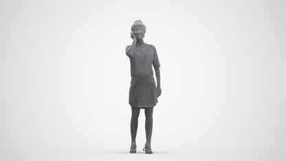 scanned 3D woman casual standing, photogrammetry people for Enscape and V-Ray, three-quarter front view render
