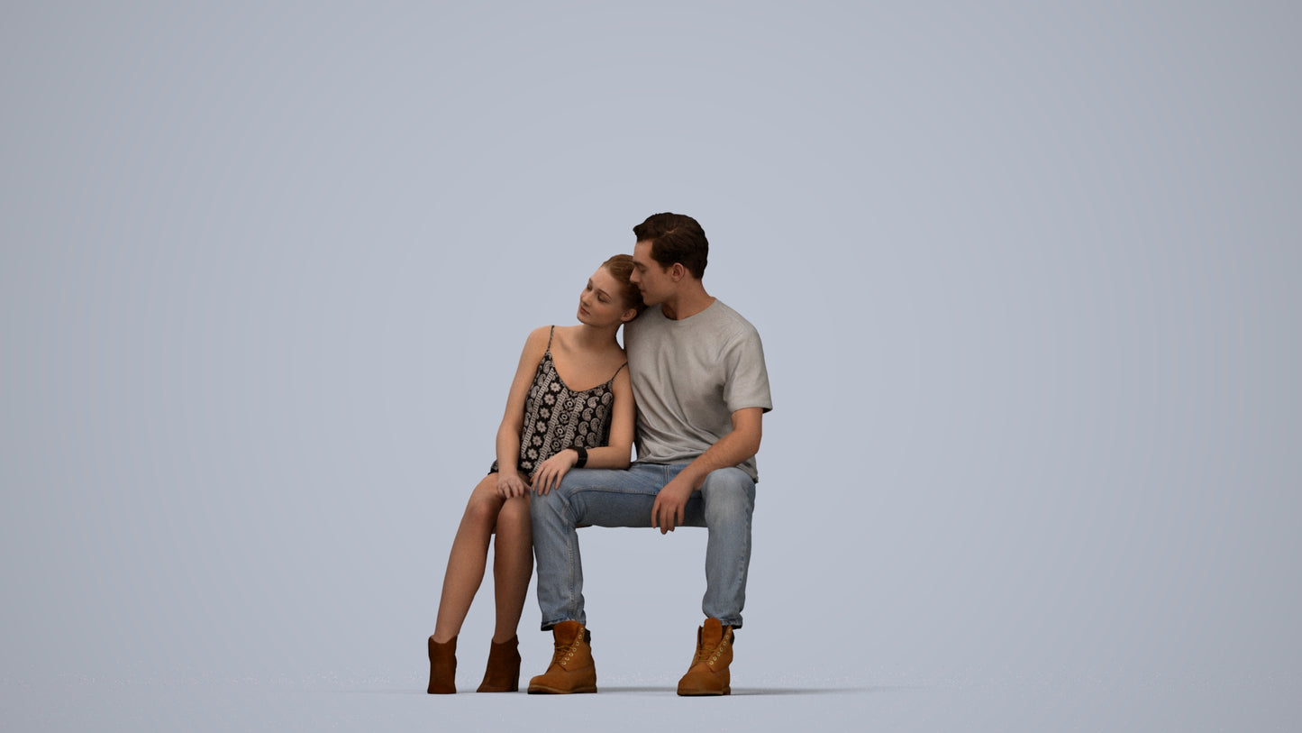 3D scanned man couple casual, photorealistic archviz people for Enscape and SketchUp, top-down view render