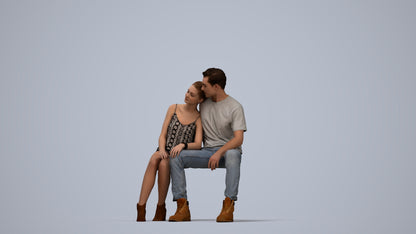 3D scanned man couple casual, photorealistic archviz people for Enscape and SketchUp, top-down view render