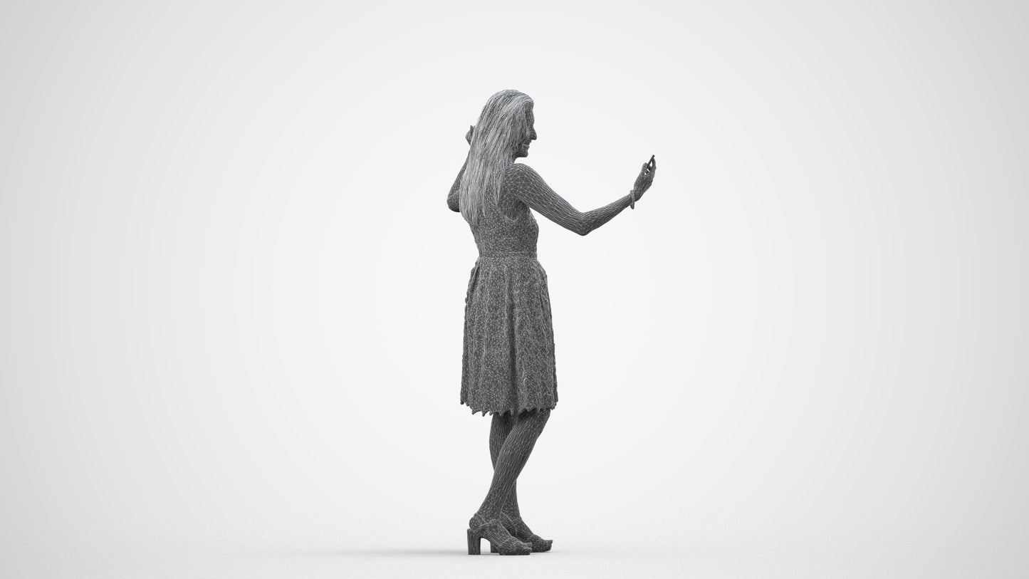 scanned 3D woman formal standing, photogrammetry people for Enscape and V-Ray, wireframe side view