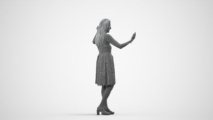 scanned 3D woman formal standing, photogrammetry people for Enscape and V-Ray, wireframe side view
