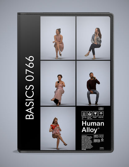 realistic 3D people sitting set, 5 render-ready models for V-Ray and Corona