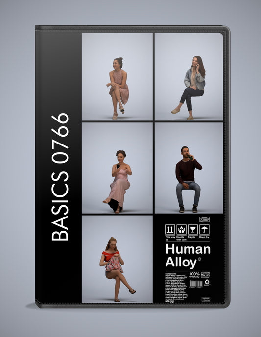 realistic 3D people sitting set, 5 render-ready models for V-Ray and Corona