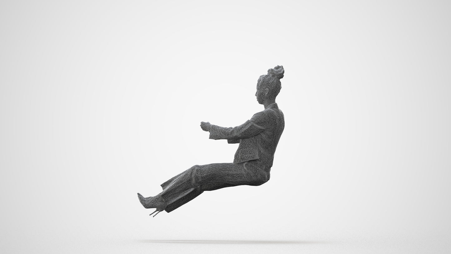 3D human model woman business driving, photogrammetry scanned person for archviz, square thumbnail