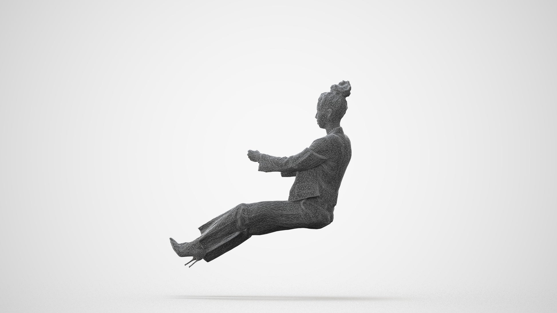 3D human model woman business driving, photogrammetry scanned person for archviz, square thumbnail