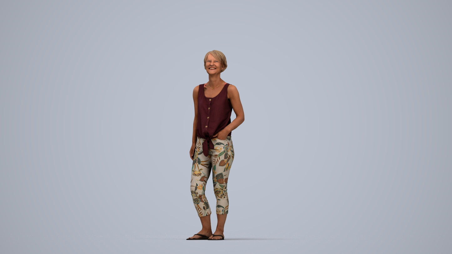 realistic 3D people senior woman standing, render-ready for V-Ray and Corona, FBX OBJ, top-down view render