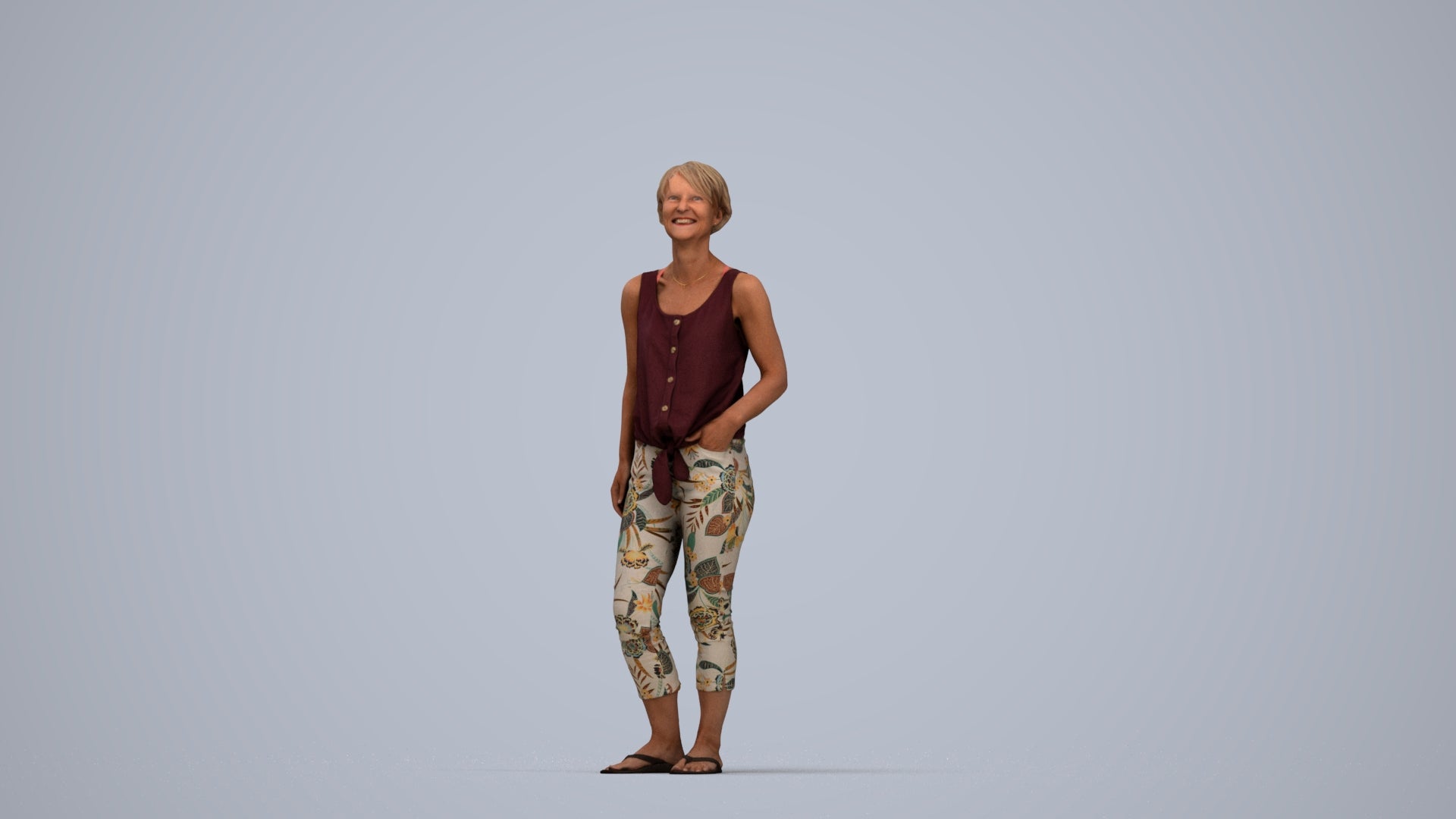 realistic 3D people senior woman standing, render-ready for V-Ray and Corona, FBX OBJ, top-down view render