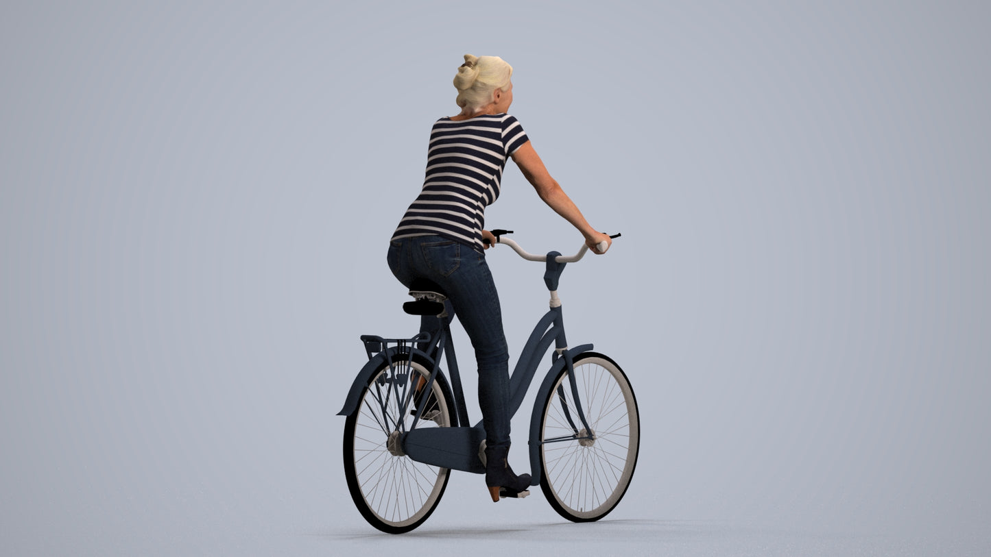 scanned 3D senior woman casual cycling, photogrammetry people for Enscape and V-Ray, front view render