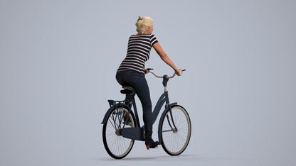 scanned 3D senior woman casual cycling, photogrammetry people for Enscape and V-Ray, front view render