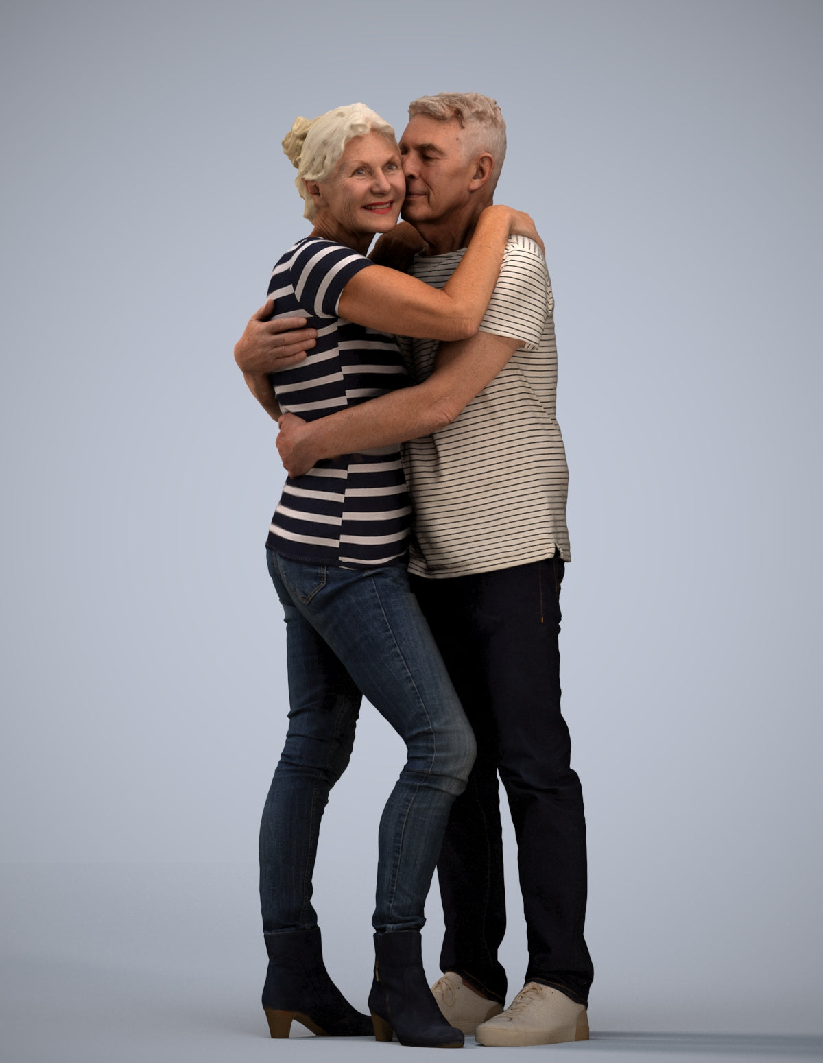 scanned 3D senior woman casual couple, photogrammetry people for Enscape and V-Ray