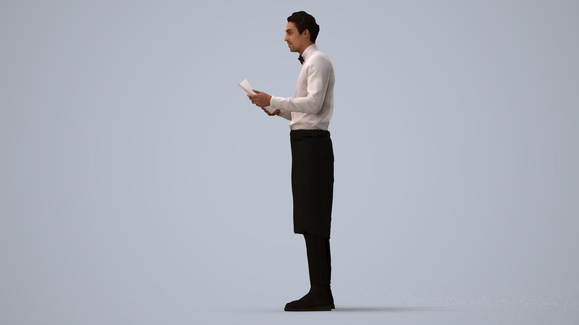 realistic 3D human man hospitality, archviz people FBX OBJ for Blender, three-quarter view render