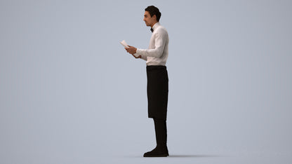 realistic 3D human man hospitality, archviz people FBX OBJ for Blender, three-quarter view render
