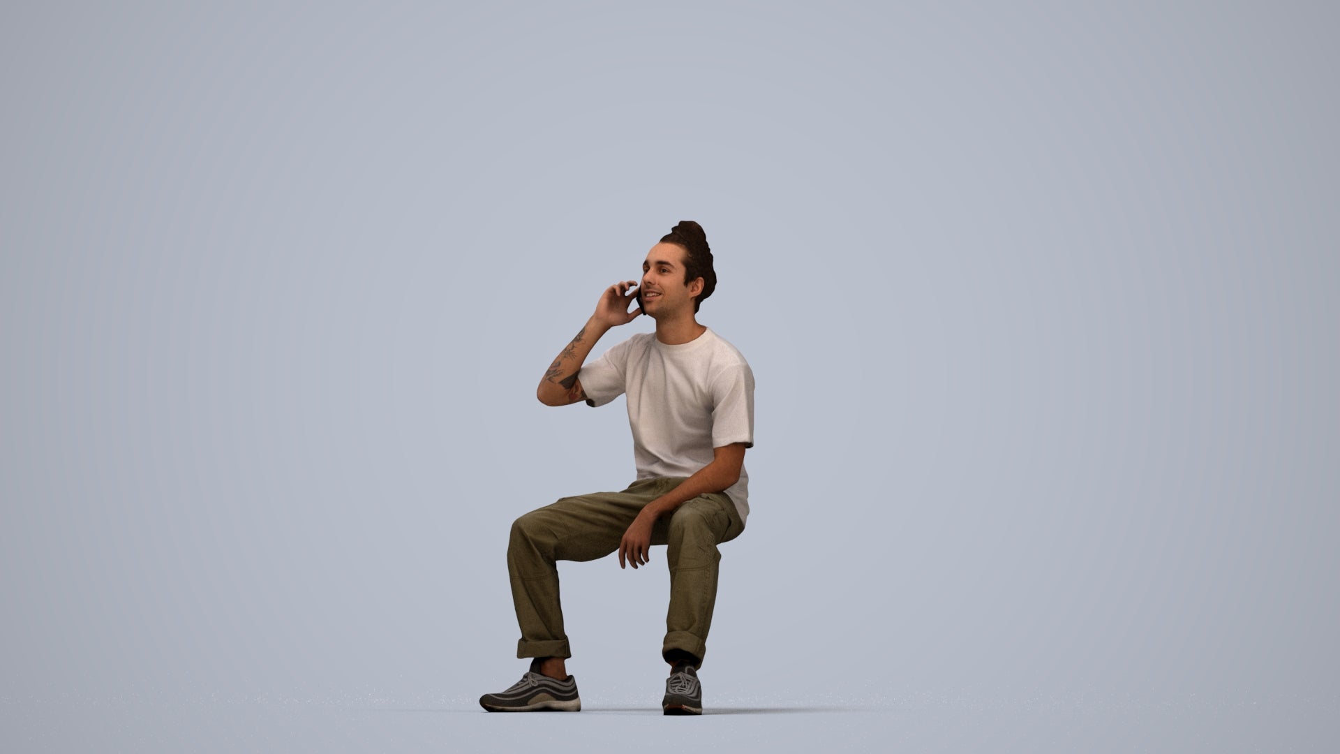 3D people model man casual sitting, scanned human for 3ds Max rendering, top-down view render