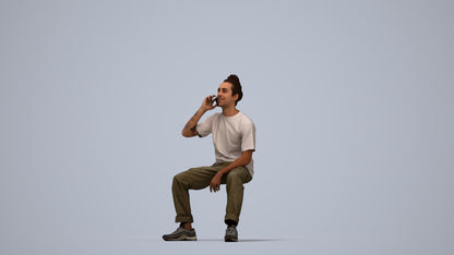3D people model man casual sitting, scanned human for 3ds Max rendering, top-down view render