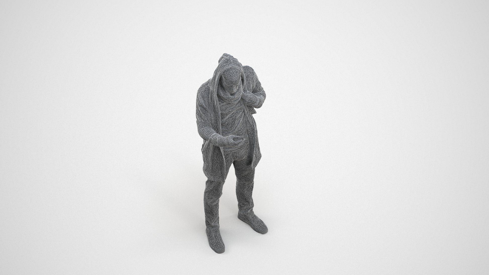 realistic 3D man casual standing, scanned archviz people for Blender and 3ds Max, wireframe three-quarter view