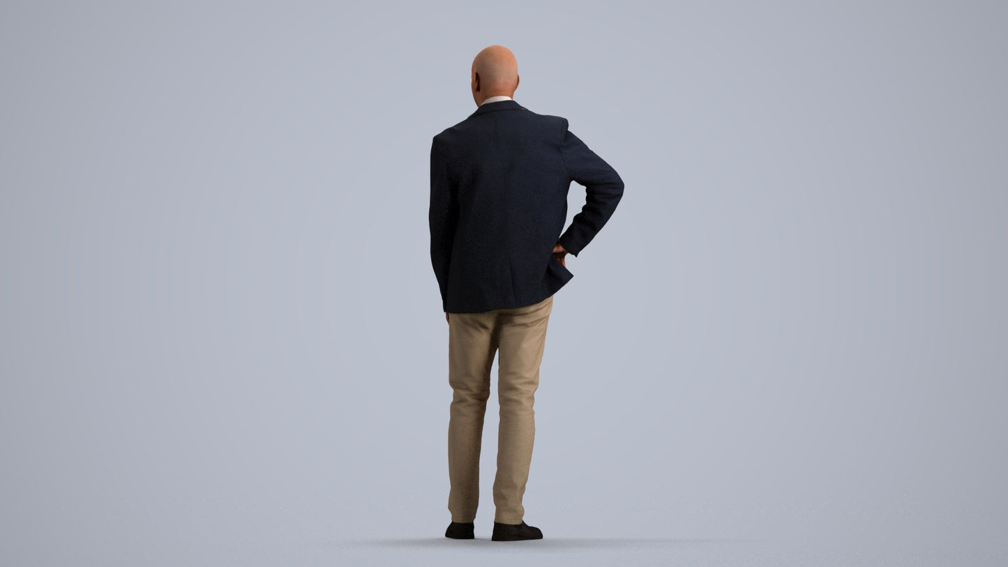 realistic 3D senior man business, scanned archviz people for Blender and 3ds Max, front view render