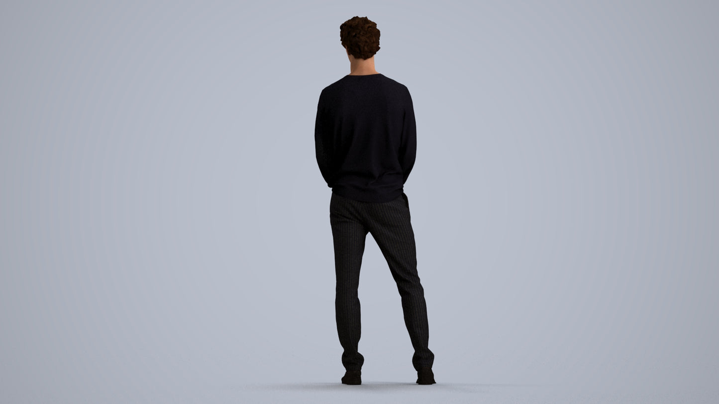 scanned 3D man casual standing, photogrammetry people for Enscape and V-Ray, front view render
