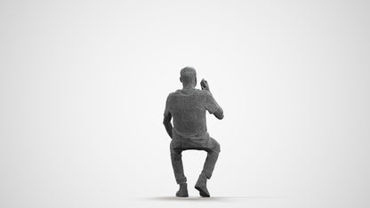 scanned 3D man casual sitting, photogrammetry people for Enscape and V-Ray, wireframe front view