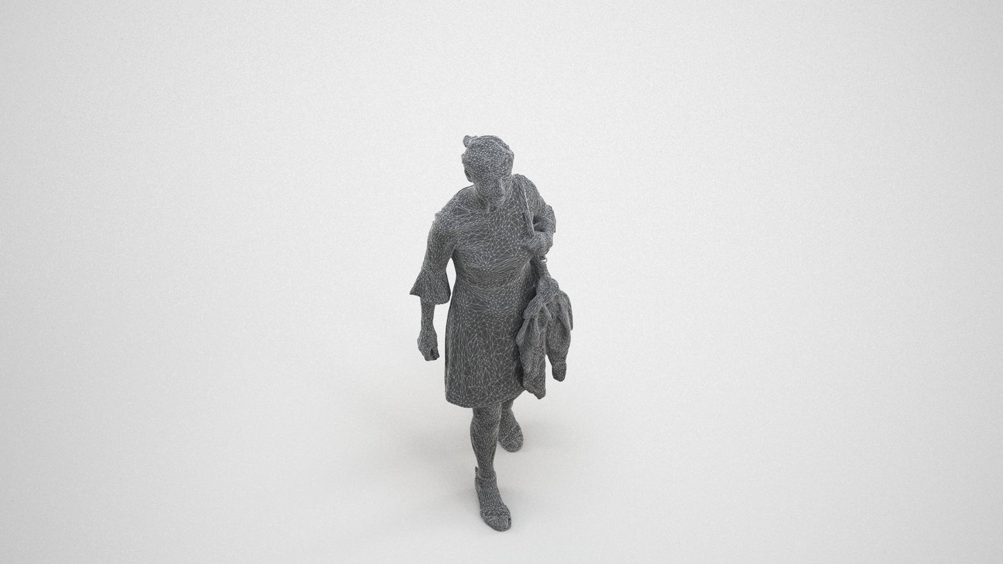 realistic 3D people senior woman business walking, render-ready for V-Ray and Corona, FBX OBJ, wireframe three-quarter view