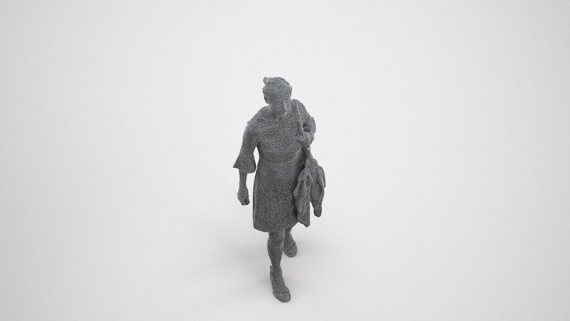 realistic 3D people senior woman business walking, render-ready for V-Ray and Corona, FBX OBJ, wireframe three-quarter view