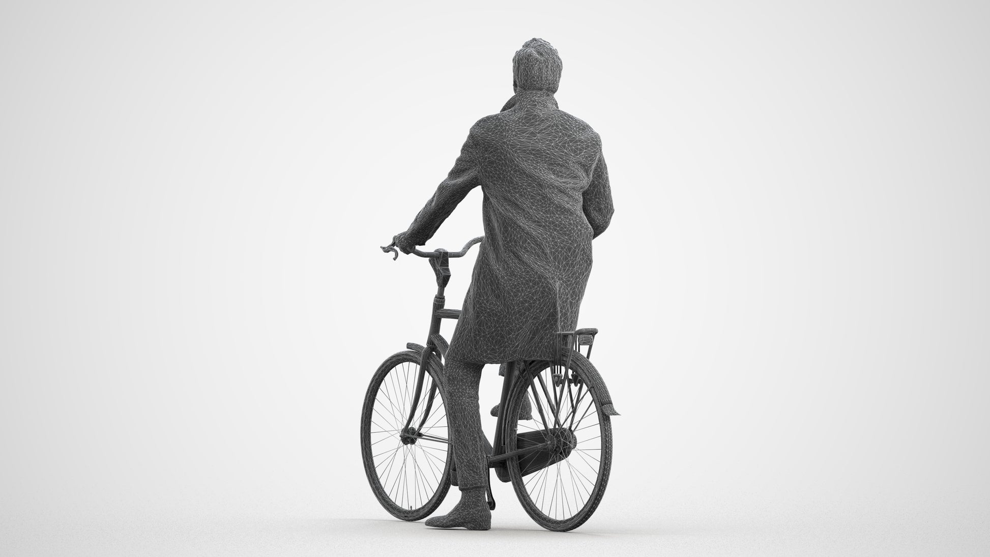 3D scanned man cycling business, photorealistic archviz people for Enscape and SketchUp, wireframe front view