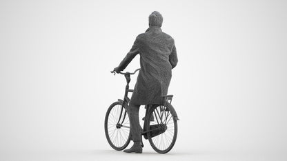 3D scanned man cycling business, photorealistic archviz people for Enscape and SketchUp, wireframe front view