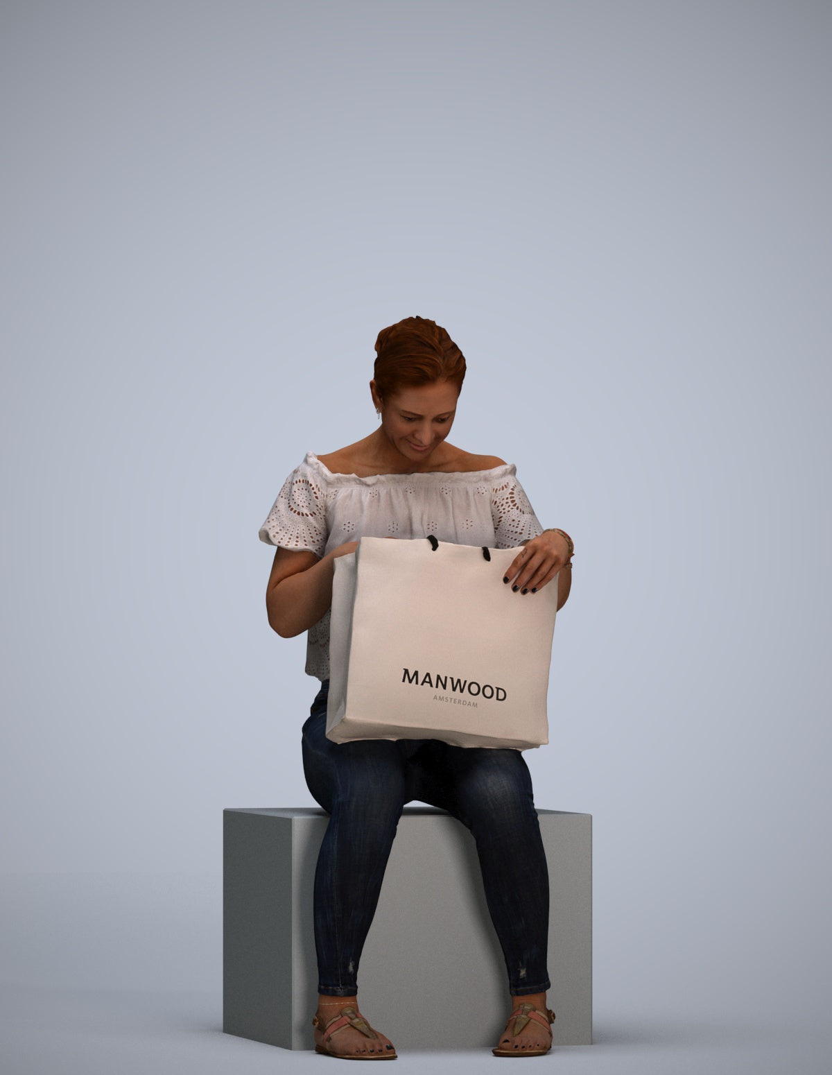 realistic 3D people woman business shopping, render-ready for V-Ray and Corona, FBX OBJ